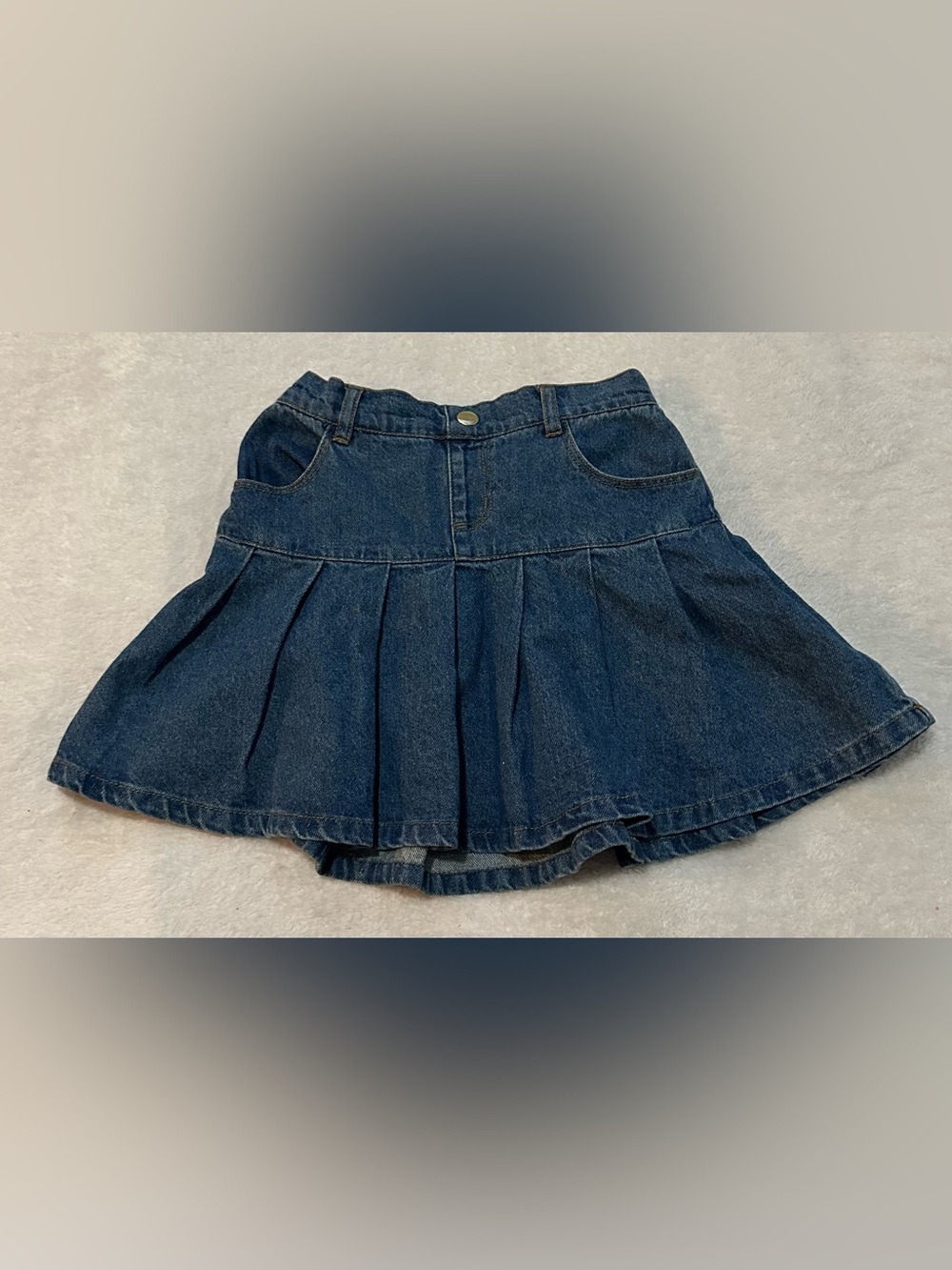 Girls Pleated Denim Skirt Medium Wash Jean Skirt Elastic Waist -S 5/6